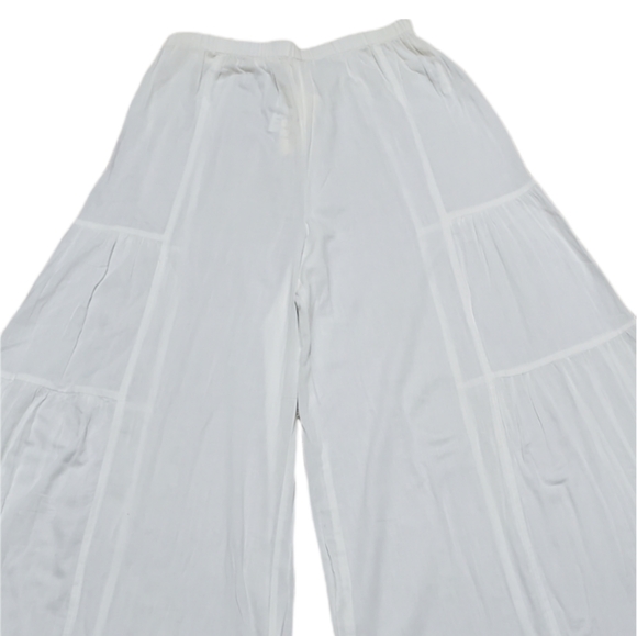White Sheer Wide Leg Elastic Waistband Etc. By lazy daisy Boho Palozza Pants - Picture 2 of 13